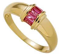 KnSam Coppia di anelli in oro 18 carati 750, anello solitario classico con tormalina rosso taglio rettangolare, anello di fidanzamento in oro giallo 18 carati, misura 47-65, Oro giallo 9 carati (375