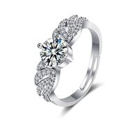 KnSam Coppia di anelli in vero oro bianco 750, anello di fidanzamento, anello di diamante, ali con laboratorio, diamanti creati 18 K, argento, misura 47-65, Oro bianco 9 carati (375), Laboratorio