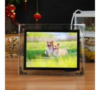 KnSam Cornice portafoto in vetro cristallo, 15 x 20 cm, cornice per display nera, orizzontale e verticale