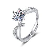 KnSam Fedi nuziali in oro bianco 18 carati Au750, anello da sposa X 6 artiglio con moissanite, anelli partner oro 750, argento, misura 47-65, Oro bianco 9 carati (375), Moissanite