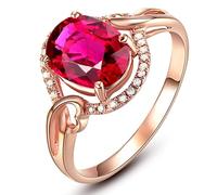 KnSam Fedi nuziali in oro rosa 750 18 K, classico anello di diamanti con laboratorio, rubino taglio ovale rosso, gioielli per partner in oro rosa Au750, misura 49-70, Oro rosa 18 carati (750