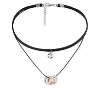 KnSam Gioielli punk, girocollo girocollo a 3 cerchi, in velluto, collare creabile, collana, collana in oro rosa, argento, 34,5 cm, Acciaio inossidabile, Senza zirconi