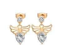 KnSam Gold Au750 - Orecchini da donna in oro vero e proprio oro, a forma di ali con moissanite taglio a goccia, in oro giallo 18 carati, vintage, oro, Oro giallo, Moissanite