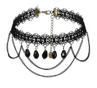 KnSam Gothic Choker - Collare da donna in velluto, con nappa a sfera, 33 cm, colore: Nero, Acciaio inossidabile, Senza zirconi