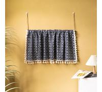 KnSam H90xB140 - Tendina semitrasparente con fiori etnici con nappa, colore blu navy, 1 pezzi, in cotone, lino, semitrasparente per camera, ufficio