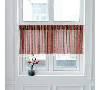 KnSam H90xB60 - Tenda da bistrò, semitrasparente, motivo a righe geometriche con nappa, colore arancione, rosso, 1 pezzo, occhielli in poliestere, cotone, semitrasparente