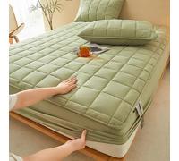 KnSam Lenzuolo con angoli e 2 federe - 150 x 200 cm + 30 cm - Berretto 30 cm - Verde - Parure da letto in cotone e velluto double face, lenzuolo trapuntato morbido e