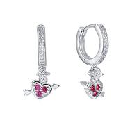 KnSam Orecchini a cerchio in argento 925 con ciondolo a forma di cuore con freccia e zirconi, idea regalo per donne, argento/oro, argento sterling S925, Zirconia cubica