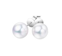 KnSam Orecchini a perno in oro bianco 750 18 carati 750, gioielli in vero oro, con perle da donna, 7,5 - 8 mm, taglio rotondo bianco, orecchini Boho Au750 oro
