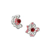 KnSam Orecchini a perno in oro bianco 9 K/14 K/18 carati, realizzati in vero rubino da 0,68 carati, con fiori di Natale, taglio ovale, rosso, con moissanite 18/14/9 carati, Oro bianco 9 carati (375