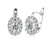 KnSam Orecchini da donna in oro bianco 750 18 carati, orecchini a cerchio Halo con taglio ovale verde granato, oro 18 carati, colore verde, Oro bianco 14 carati (585), Moissanite