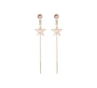 KnSam Orecchini da donna in oro rosa 750, in vero oro rosa, 0,11 carati, con diamanti creati a forma di stella, lunga nappa, taglio rotondo, bianco, boho, oro 18 carati