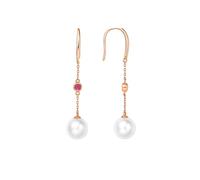 KnSam Orecchini da donna in oro rosa 9 K/14 K/18 carati, 7,5 - 8 mm, taglio rotondo bianco, orecchini da donna con oro rubino Au750/585/375, Oro rosa 9 carati (375), Perla Rubino