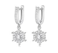 KnSam Orecchini da donna in vero oro bianco Au750, orecchini a cerchio con fiocco di neve con moissanite, orecchini da bambina 18 carati, argento