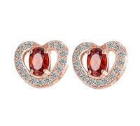 KnSam Orecchini da donna in vero oro rosa 18 carati 750, a forma di cuore con rubino rosso taglio ovale, da donna in oro rosa 18 carati con laboratorio, diamanti e oro rosa