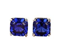 KnSam Orecchini in oro bianco 18 carati 750, veri gioielli, 2,4 carati, realizzati in laboratorio con zaffiro, orecchini classici taglio principessa, blu, pendenti in oro 18 carati