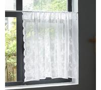 KnSam Tenda corta semitrasparente, in pizzo, tinta unita, motivo floreale, colore bianco, stile boho, 1 pezzo, in poliestere, semitrasparente, 90 x 75 cm (altezza x larghezza)