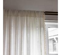KnSam Tende semitrasparenti, tinta unita, ricamate, con nappa, beige, bianco, 2 pezzi, in poliestere, cotone, semitrasparente, 90 x 60 cm (altezza x larghezza)