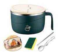 Knubbuf 1200ml Stainless Steel Instant Noodle Bowl with Lid & Handle, Leak-Proof Large Pasta Bowl with Phone Holder, Double-Layer Anti-Scald Soup Mug for Office, Dorm, Travel (C)