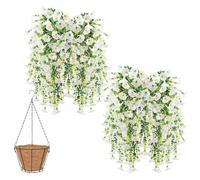 Knubbuf 2/4/6/8Pcs Artificial Hanging Flowers, 76cm UV Resistant Hanging Artificial Morning Glory Vine, Fake Trailing Plants Outdoor with Baskets for Wedding Garden Yard Home Decor (White, 4Pcs)