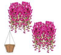 Knubbuf 2/4/6/8Pcs Artificial Hanging Flowers, 76cm UV Resistant Hanging Artificial Morning Glory Vine, Fake Trailing Plants Outdoor with Baskets for Wedding Garden Yard Home Decor (Fuchsia, 4Pcs)
