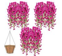 Knubbuf 2/4/6/8Pcs Artificial Hanging Flowers, 76cm UV Resistant Hanging Artificial Morning Glory Vine, Fake Trailing Plants Outdoor with Baskets for Wedding Garden Yard Home Decor (Fuchsia, 6Pcs)
