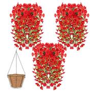 Knubbuf 2/4/6/8Pcs Artificial Hanging Flowers, 76cm UV Resistant Hanging Artificial Morning Glory Vine, Fake Trailing Plants Outdoor with Baskets for Wedding Garden Yard Home Decor (Red, 6Pcs)