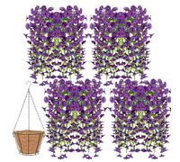 Knubbuf 2/4/6/8Pcs Artificial Hanging Flowers, 76cm UV Resistant Hanging Artificial Morning Glory Vine, Fake Trailing Plants Outdoor with Baskets for Wedding Garden Yard Home Decor (Purple, 8Pcs)