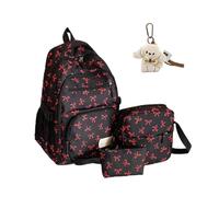 Knubbuf 3 Piece Bow Backpack Set for Girls, Cute Kawaii Bow Backpack for Girls, Aesthetic Large Capacity School Bags for Girls, Girl School Bag and Lunch Box Set (Bow Red)