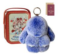 Knubbuf Cute Bunny Keychain in a Tin Box - Fluffy Lop-Eared Rabbit Plush Keyring, Soft Faux Fur Bag Charm & Purse Accessory, Adorable Easter Birthday Gift for Women Girls (A)