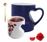 Knubbuf Heart-Shaped Color-Changing Ceramic Mug, Heat Sensitive Magic Color Changing Cup, Personalized Heart-Shaped Handle Coffee Mug, Creative Design, Valentine's Day Themed Ceramic Cup (Blue)