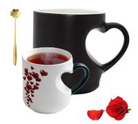 Knubbuf Heart-Shaped Color-Changing Ceramic Mug, Heat Sensitive Magic Color Changing Cup, Personalized Heart-Shaped Handle Coffee Mug, Creative Design, Valentine's Day Themed Ceramic Cup (Black)