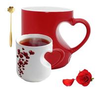 Knubbuf Heart-Shaped Color-Changing Ceramic Mug, Heat Sensitive Magic Color Changing Cup, Personalized Heart-Shaped Handle Coffee Mug, Creative Design, Valentine's Day Themed Ceramic Cup (Red)