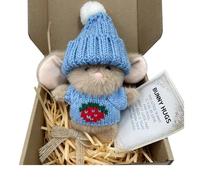 Knubbuf Mini Bunny Hug Cute Easter Gift, Handmade Crochet Bunny Hugs in a Box, Easter Bunnys Toy, Pocket Hugs Gift for Easters, Cute Plush Rabbit Doll for Kids & Friends (Blue)