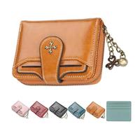 Knubbuf Mini Leather Cash Wallets with Zipper, Slim zippered wallet, PU Leather Stain-Resistantand Weather-Resistant, Small Wallet for Women Zip Bifold Vintage Wallets Goth Purse (Orange)