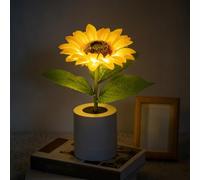 Knubbuf Shimmering Sunflower Lamp, Rechargeable Twinkling Tree Flower Lamp with 3-Level Touch Dimming, Realistic Artificial Sunflower Light, Floral Night Light Gift for Mum, Women (Single Head)