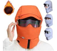Knubbuf Windproof Full Cover Outdoor Riding Mask with Glasses, Patiyu Mask, Winter Balaclava with Glasses for Riding (IT, Testo, Taglia Unica, Orange)