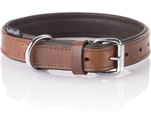 Knuffelwuff Collare per cani in vera pelle morbida Ticino, Marrone, 55-65 cm