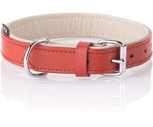 Knuffelwuff Collare per cani in vera pelle morbida Ticino, Rosso, 19-25 cm
