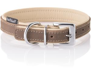 Knuffelwuff Collare per cani in vera pelle nabuk morbida Orlando Marrone/Beige, 24-30 cm, 1,5 cm