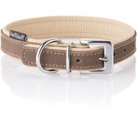 Knuffelwuff Collare per cani in vera pelle nabuk morbida Orlando Marrone/Beige, 28-36 cm, 2,0 cm