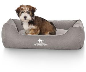 Knuffelwuff Lettino per cani Crispino in velluto con effetto tessuto a mano M-L 85 x 63 cm Grigio