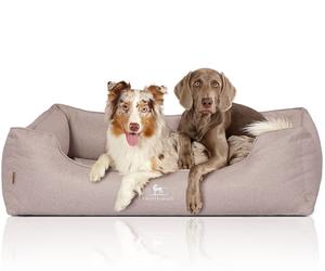 Knuffelwuff Lettino per cani ortopedico Luisa in velluto con effetto tessuto a mano Sunshine Edition XL 105 x 75 cm Beige