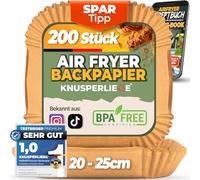KNUSPERLIEBE® Carta da forno per friggitrice ad aria calda XXL, 20-25 cm, 5-7,5 l, 200 pezzi Airfryer Liner, antiaderente, usa e getta, per Philips, COSORI