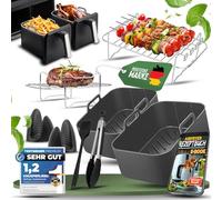 KNUSPERLIEBE® Set di accessori per friggitrice ad aria calda Ninja 12 pezzi per Airfryer, Ninja Foodi AF300, AF400, AF451, Double Stack 7,6L-9,5L e Dual Zone Air Fryer, senza BPA | Accessori Air Fryer