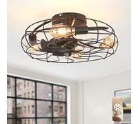 KNVSS Ventilatore da Soffitto Nero con Luce Silenzioso Lampadario con Ventilatore Vintage Reversibile 6 velocità Plafoniera con Ventilatore Industrial per Cucina Camera da Letto-A