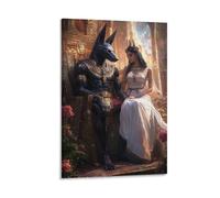 KNZVCXUEH Anubi e Yanhou Quadro Su Tela Stampa Artistica Antico Egitto Stampe Da Parete Per Camera Da Letto Soggiorno Bagno Pronto Da Appendere 16x24inch(40x60cm)