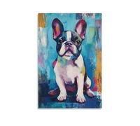 KNZVCXUEH BULLDOG FRANCESE Tela Stampa Disegno Quadro Moderno Carini animali Dog Tela Di Arte Per Sala Giochi Bagno Soggiorno Camera Da Letto Canvas Impermeabile 12x18inch(30x45cm)