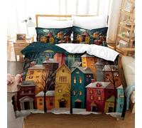 KNZVCXUEH Comforter Tante Case Motivo Stampato in 3D Notte nella Piccola Città Set 3 Pezzi in Microfibra Single(140x200cm)