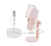 Ko-Star Microfono USB da gioco per PC rosa, mini microfono da gioco per PS4/PS5/Mac, microfono streaming per giochi su PC, microfono a condensatore con streaming RGB, filtro pop, supporto antiurto per